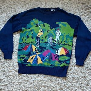 Context Golfing Sweater Cotton Knit Allover Graphic Long Sleeve Mens Large/Tall